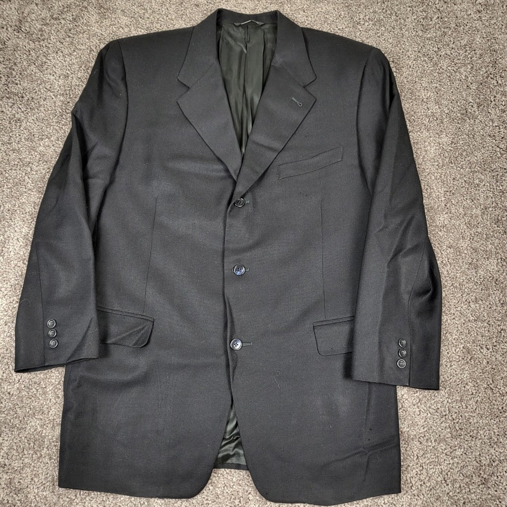 Canali Proposta Mens Wool 3 Button Blazer Textured Black Italy IT 54R US 42R